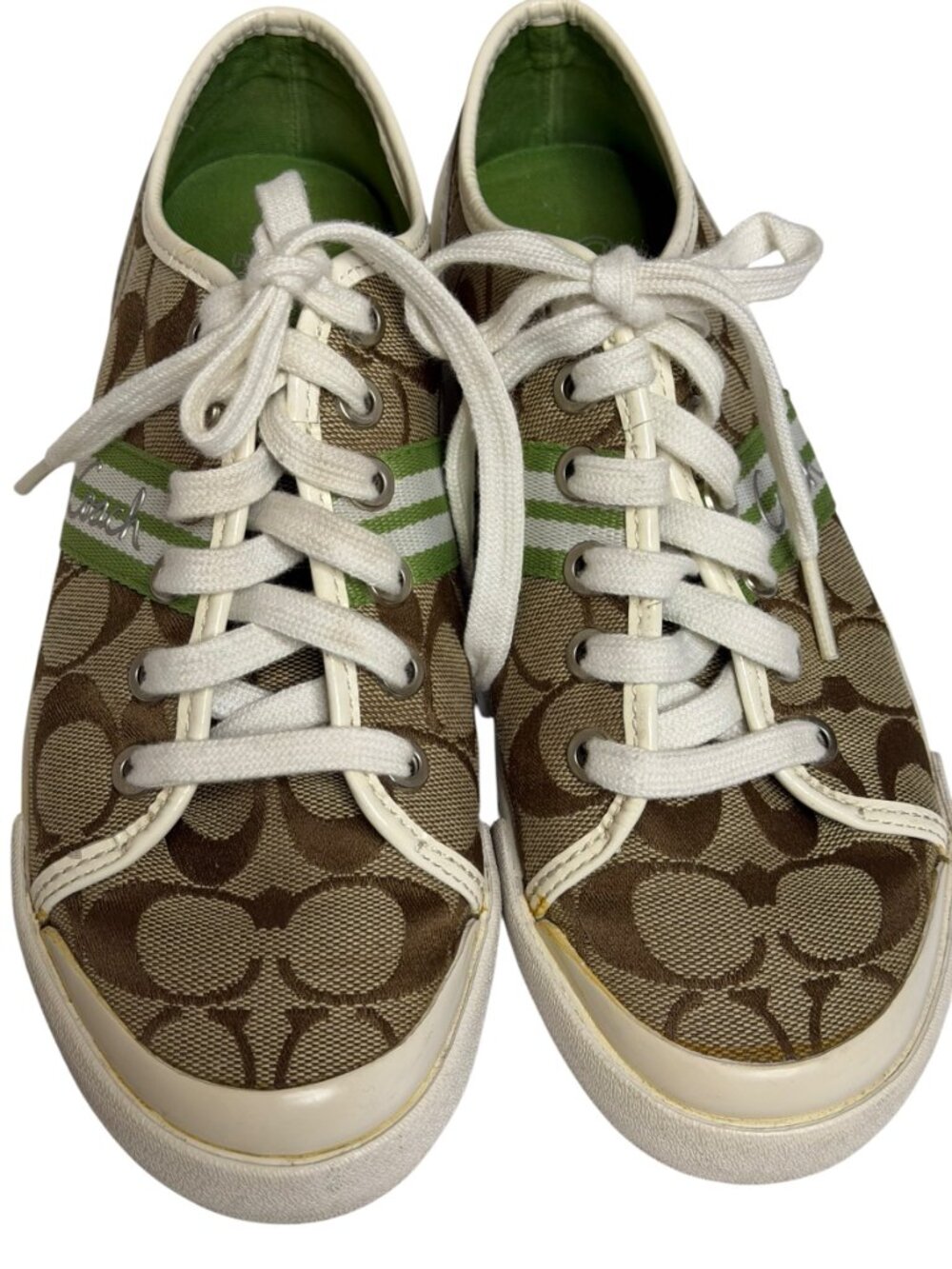 Coach Folly Signature Womens Sneakers Canvas Logo Tan Grass White 6 - Picture 5 of 10